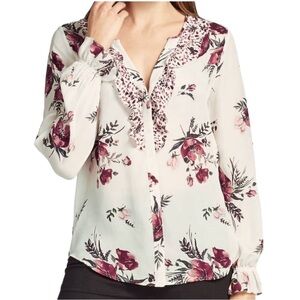 Joie 100% Silk Ruffle Button Front Blouse